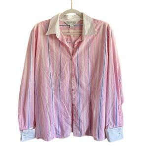 Women's Casual Corner 90s 1X Pastel Striped Cuffed Cropped Button Down Colorful
